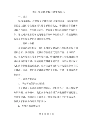 2024年安徽暑假社会实践报告 