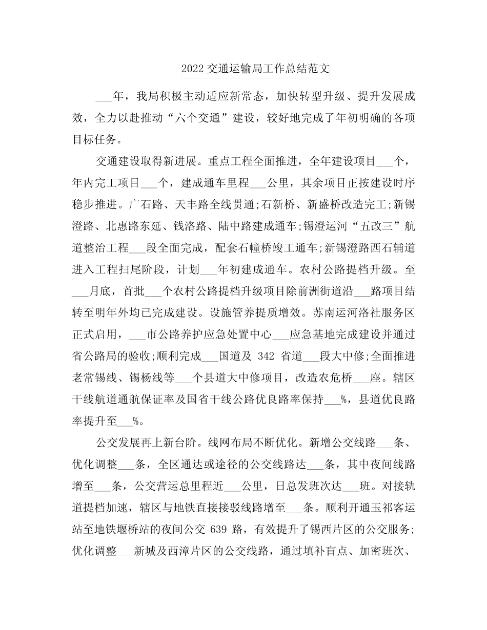 2022交通运输局工作总结范文_第1页