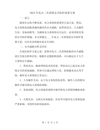 2024年电力二次系统安全防护处置方案 