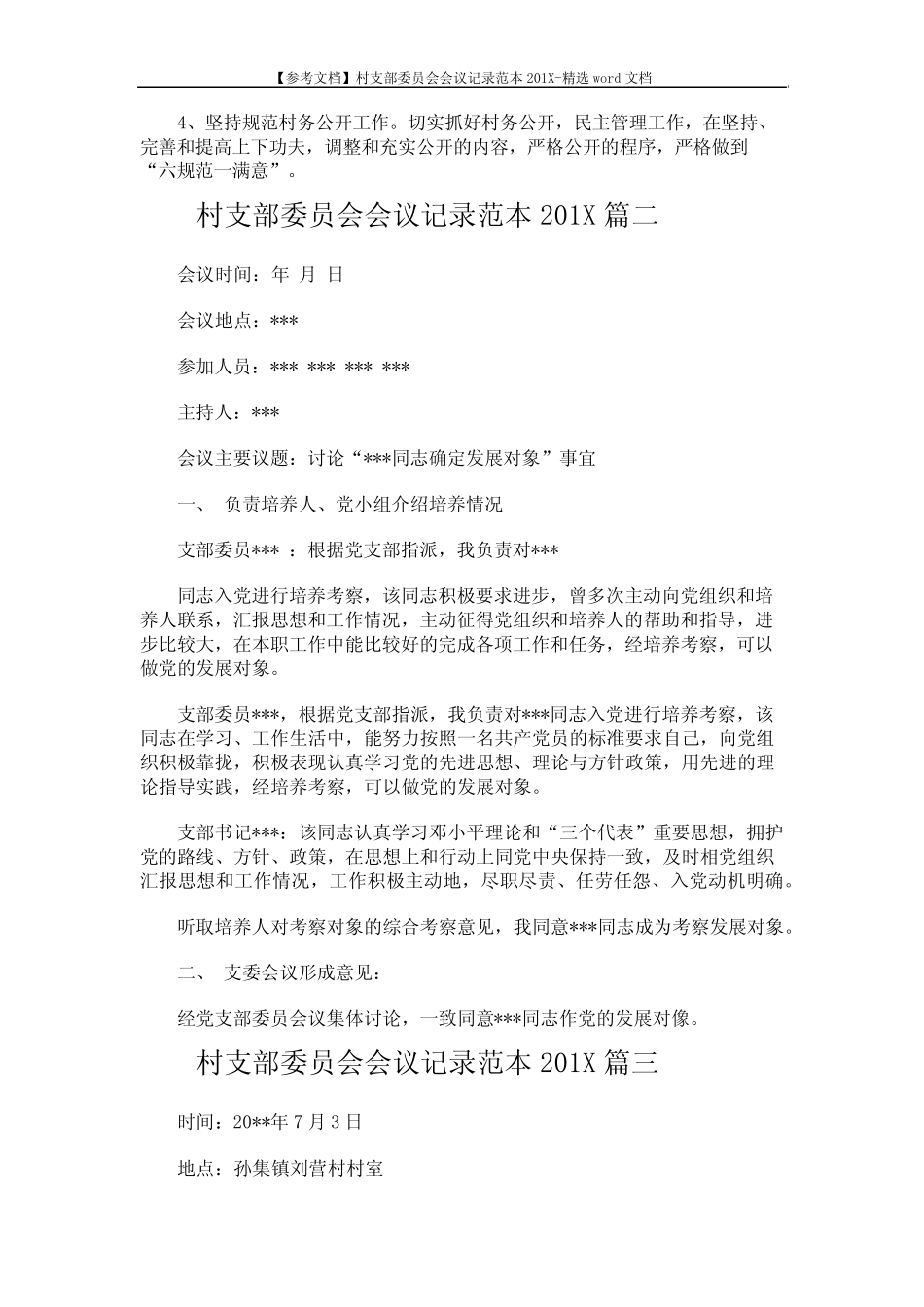 【参考文档】村支部委员会会议记录范本201X-精选word文档 (4页)优质_第2页