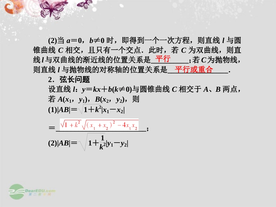 【课堂新坐标】2013届高考数学一轮复习-第八章第九节-直线与圆锥曲线的位置关系课件-理-(广东专用)_第3页