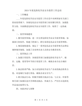 2024年度危险化学品安全监管工作总结