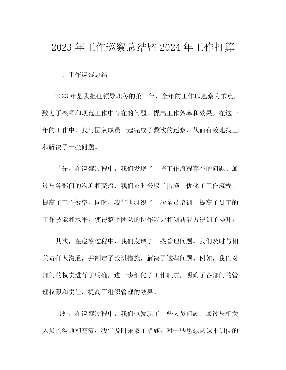 2023年工作巡察总结暨2024年工作打算_第1页