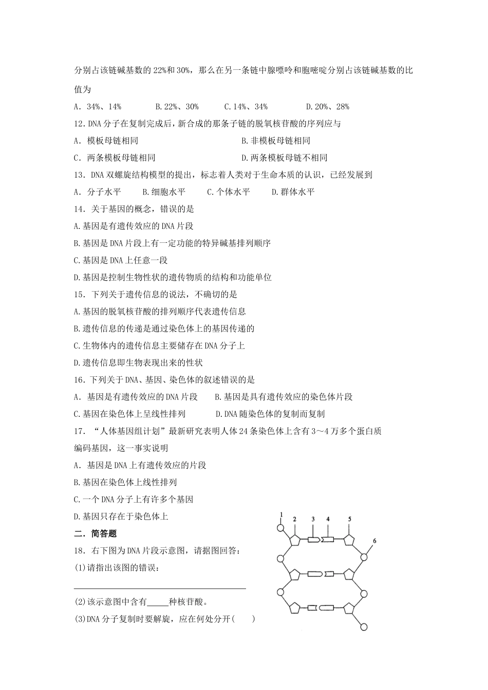 基因是有遗传效应的DNA片段小练习考点总结_第3页