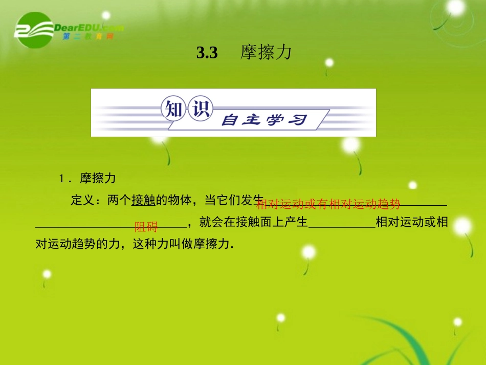 高中物理-3-3《摩擦力》课件-沪科版必修1_第1页