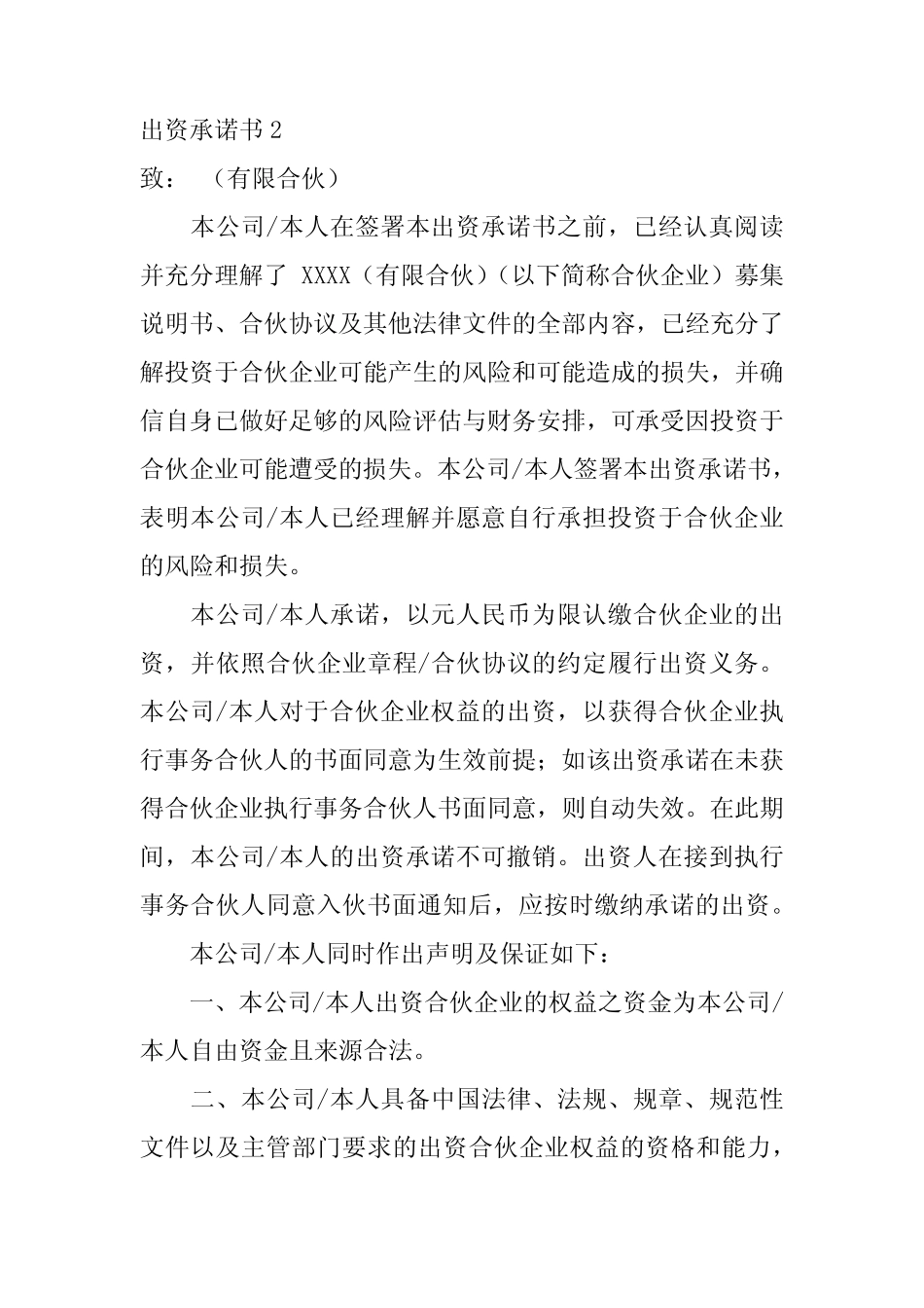 2024年出资承诺书_第2页