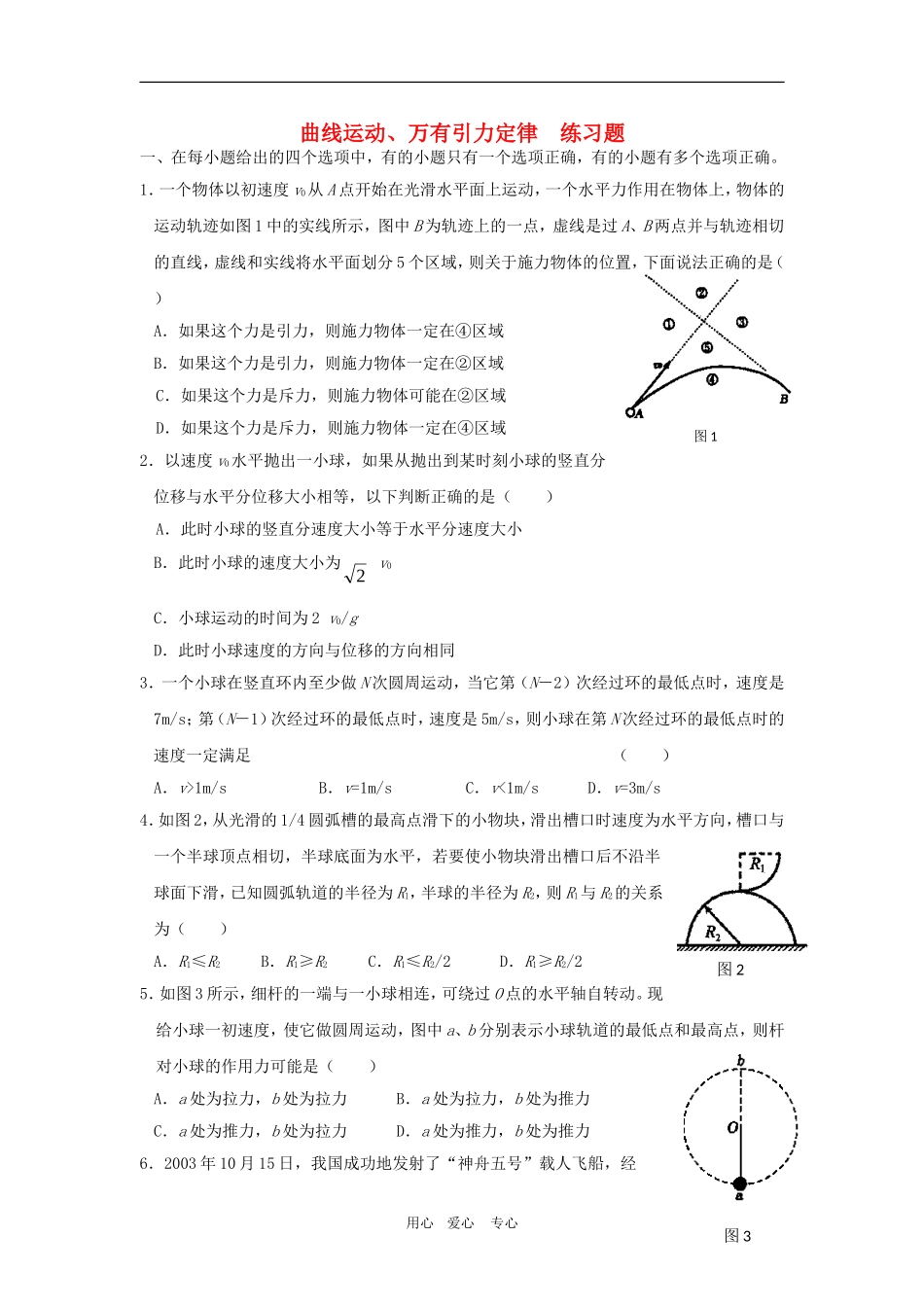 高三物理专练：曲线运动、万有引力定律_第1页