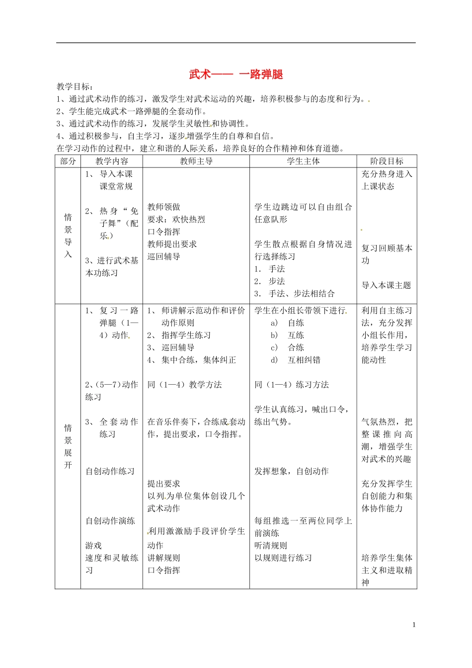 江苏省东台市唐洋中学初中体育-武术教案2_第1页
