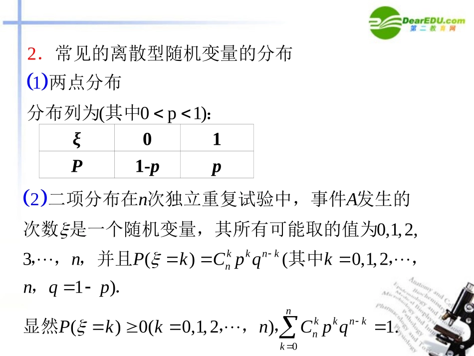 (浙江专用)2011届高中数学二轮复习-第20课时-随机变量及其分布课件-新人教版_第3页