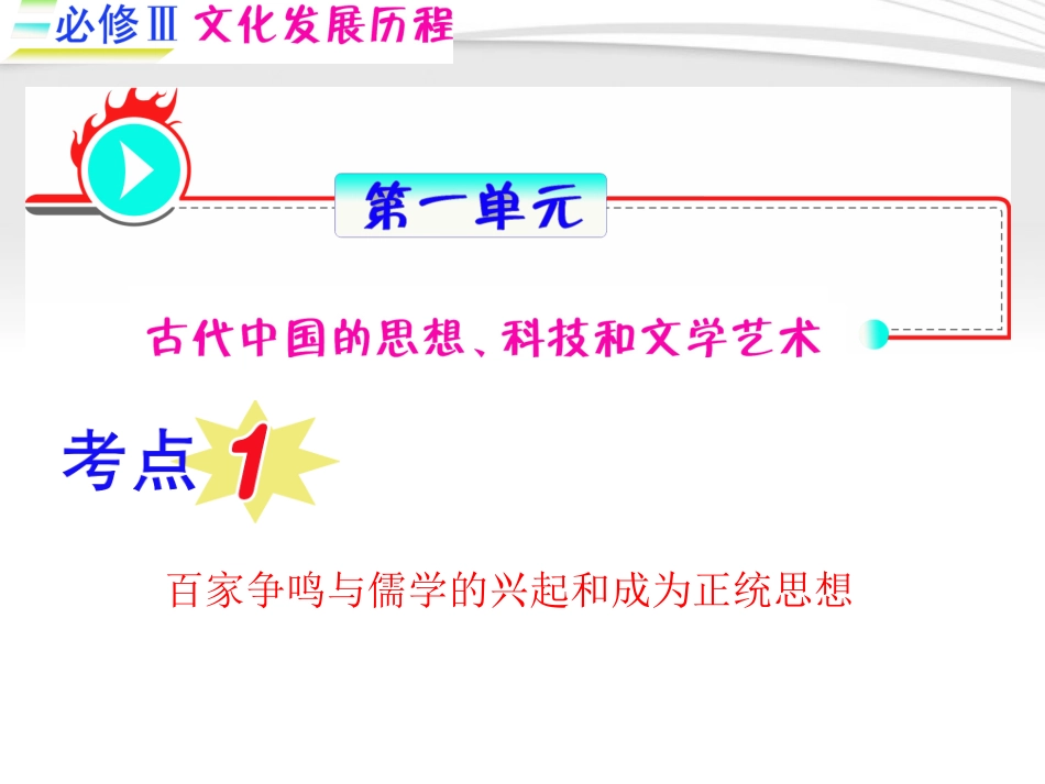 《夺冠之路》福建专用2012高考历史一轮复习-第1单元考点1-百家争鸣与儒学的兴起和成为正统思想课件-人民版_第1页