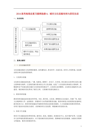 2014高考地理总复习提纲-城市文化设施布局与居民生活-新人教版选修4