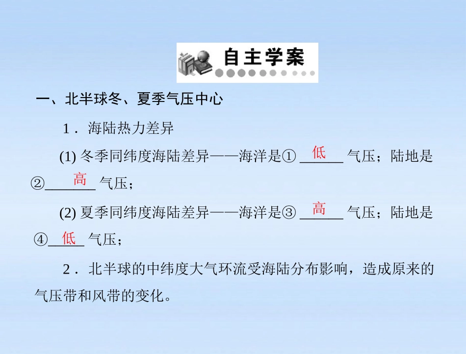 《随堂优化训练》2012年高中地理-第二章-第二节-气压带和风带-第2课时-北半球冬、夏季气压中心-气压带和风_第2页