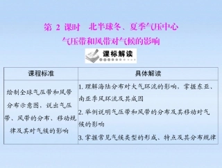 《随堂优化训练》2012年高中地理-第二章-第二节-气压带和风带-第2课时-北半球冬、夏季气压中心-气压带和风
