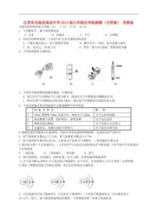江苏省东海县南辰中学2013届九年级化学检测题(无答案)-苏教版