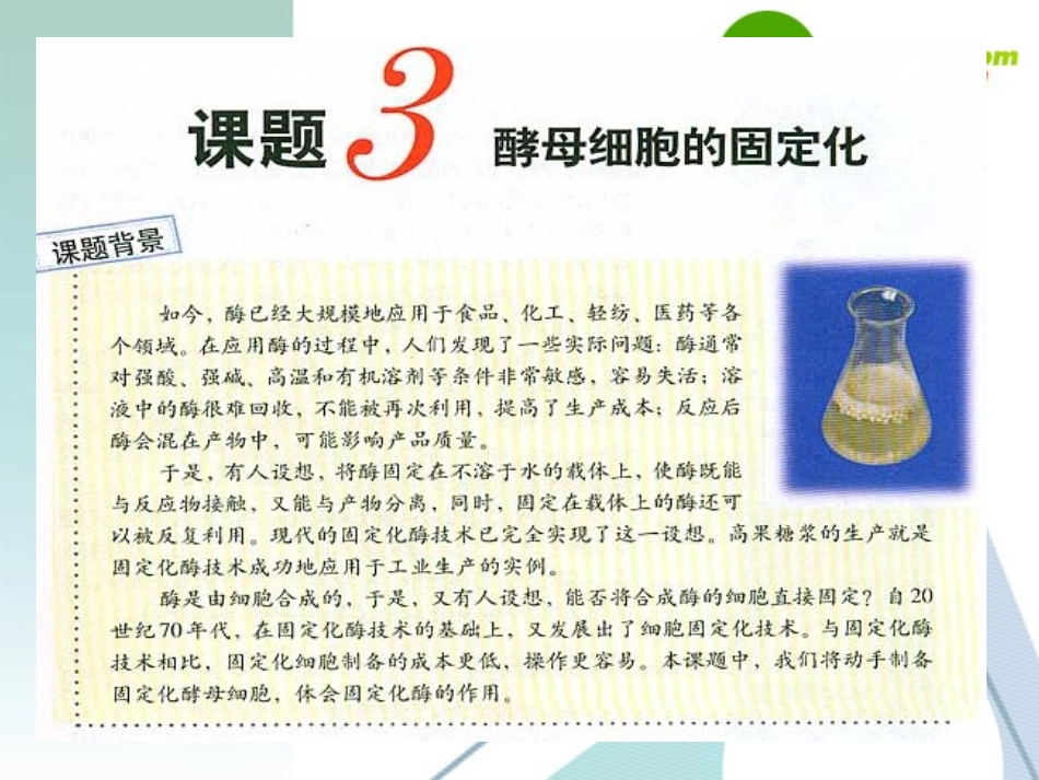 高中生物：酵母细胞的固定化课题3课件-人教版选修1_第1页