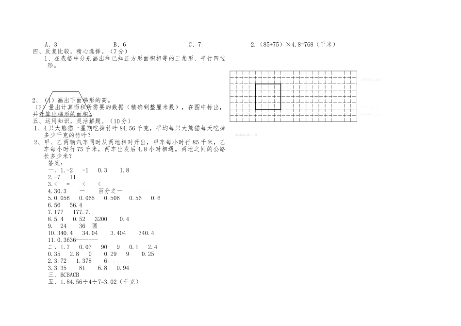 人教版小学数学第九册期末测试题及答案_第2页