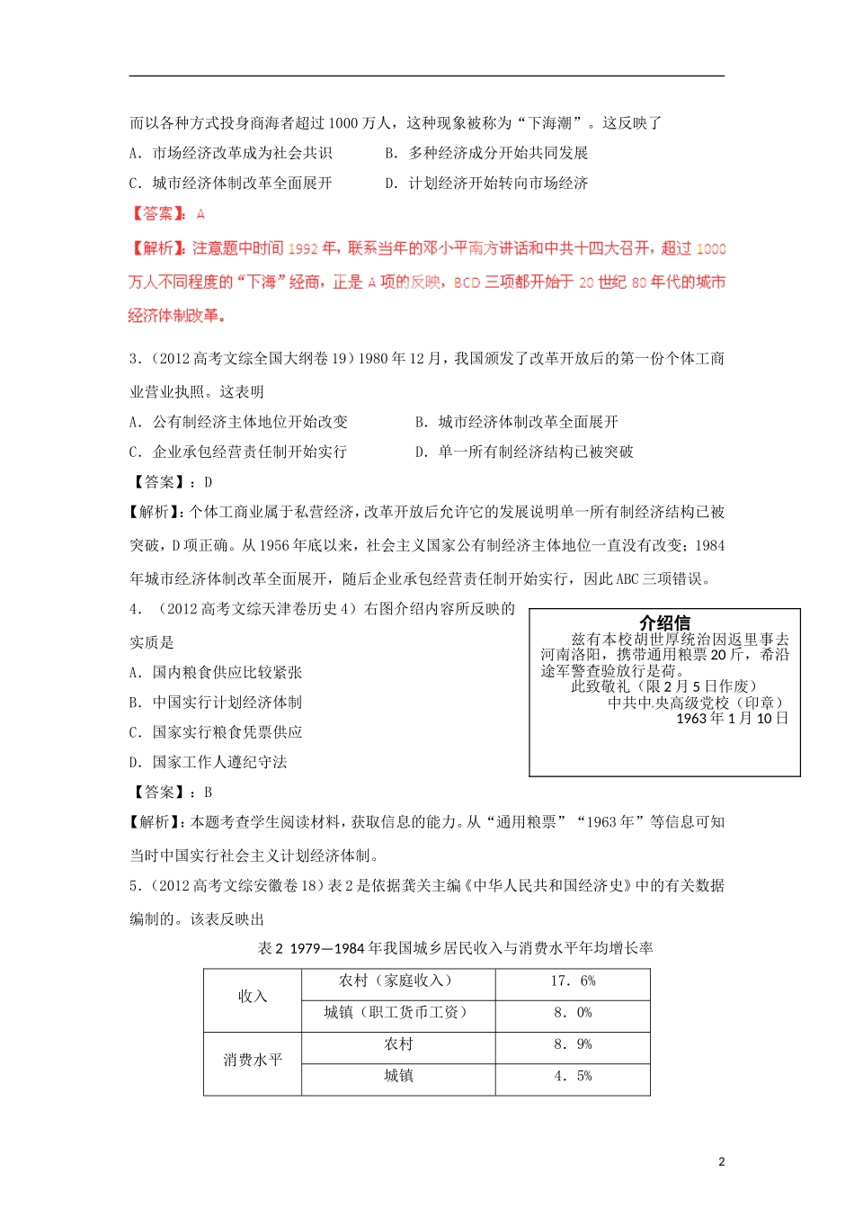 2012版高考历史-3-2-1精品系列-专题13-中国特色建设道路_第2页
