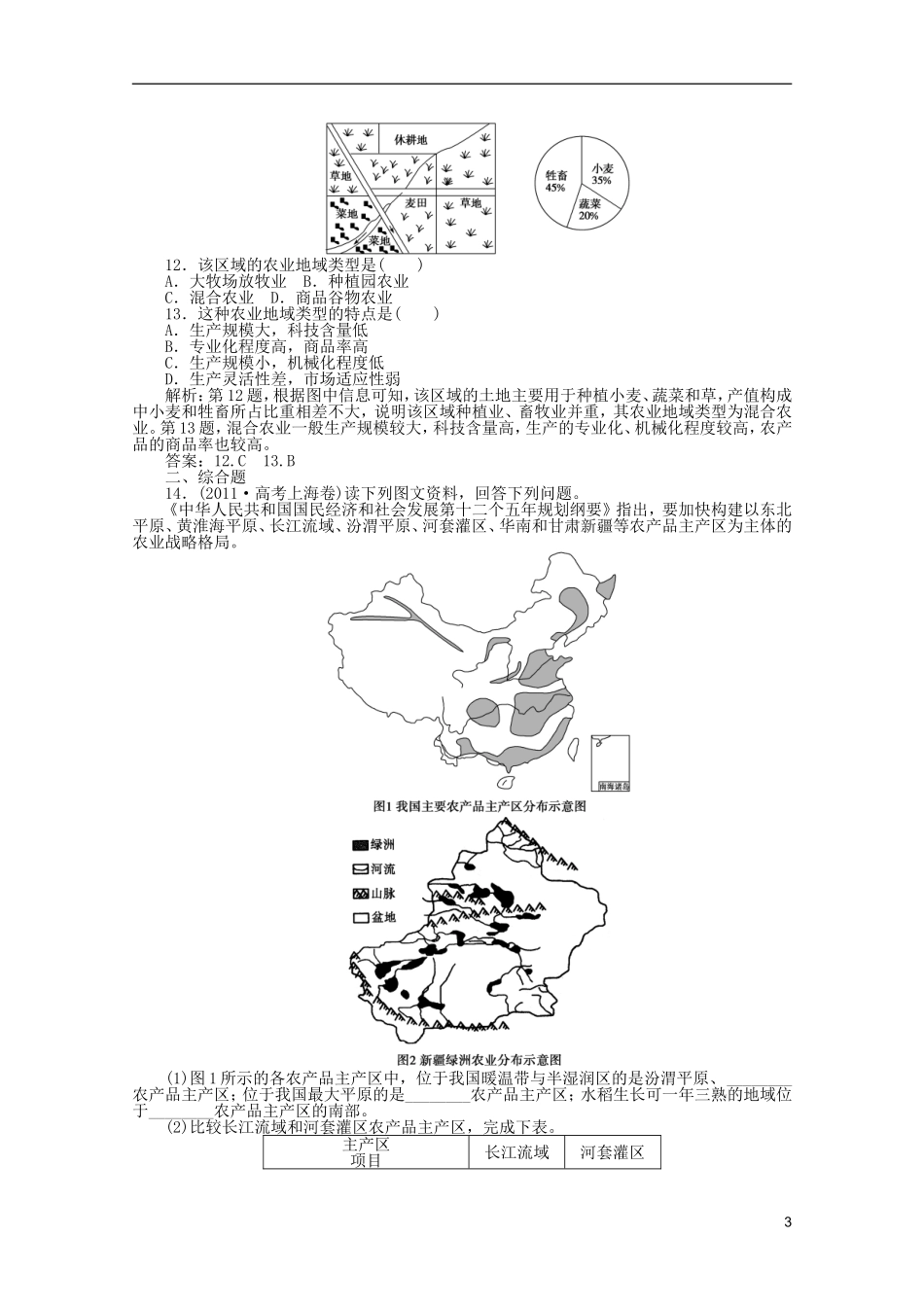 浙江省2013届高考地理一轮复习-7.2-农业区位因素与农业地域类型考能检测-湘教版_第3页