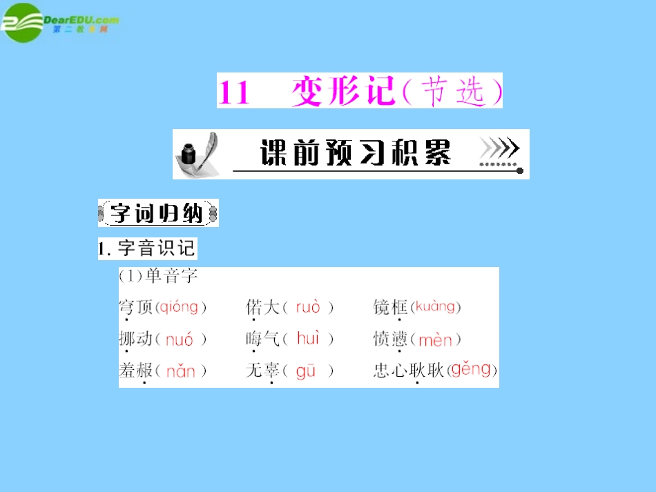 《随堂优化训练》2011年高中语文-第三单元第11课-变形(节选)课件-粤教版必修4_第1页