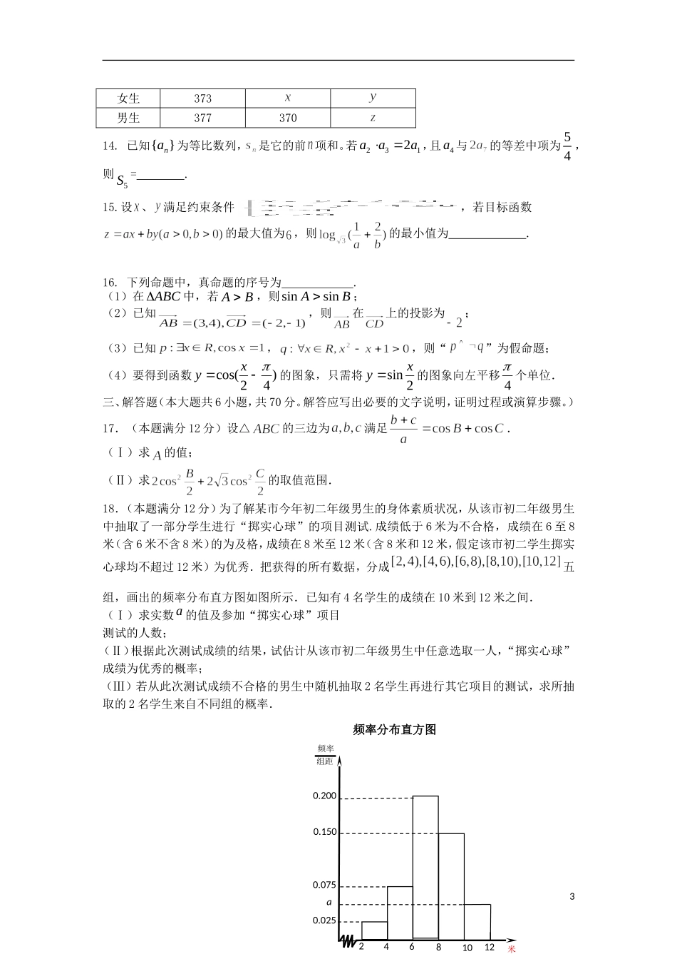 山西省山大附中2014届高三数学8月月考试题-文_第3页