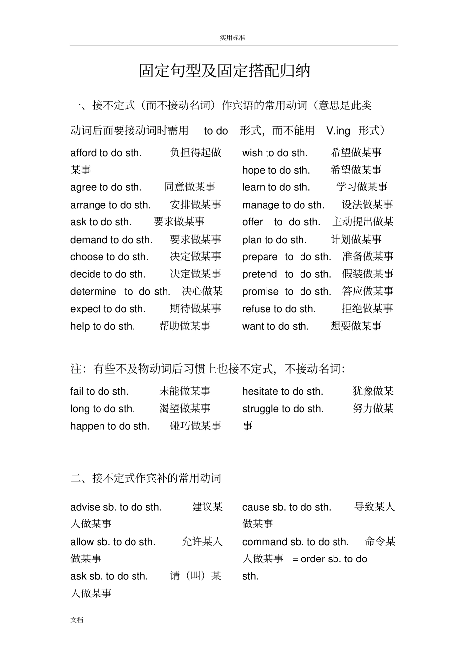 固定句型及固定搭配归纳_第1页