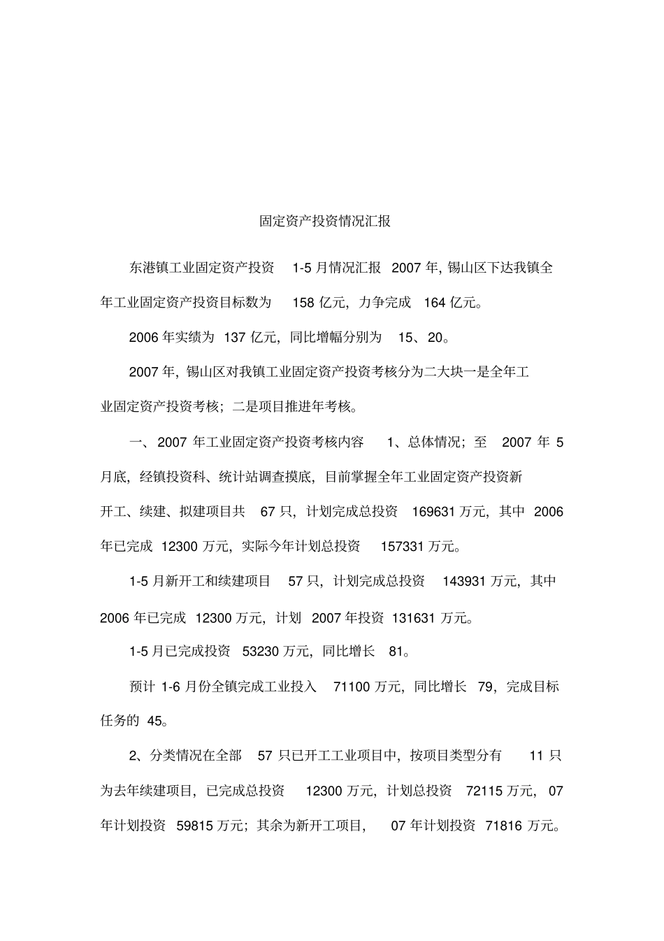 固定资产投资情况汇报_第1页