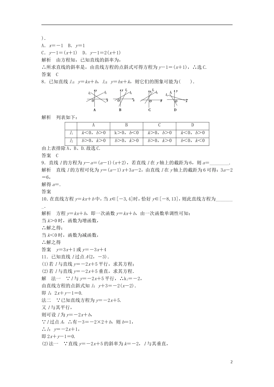 【创新设计】2014届高考数学-3-2-1直线的点斜式方程配套训练-新人教A版必修2_第2页