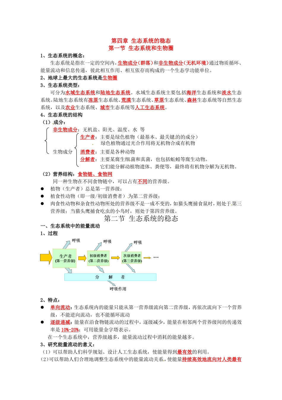 高中生物复习提纲：第四章《生态系统的稳态》苏教版必修3_第1页