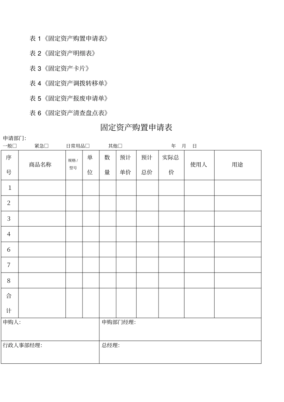 固定资产表格_第1页