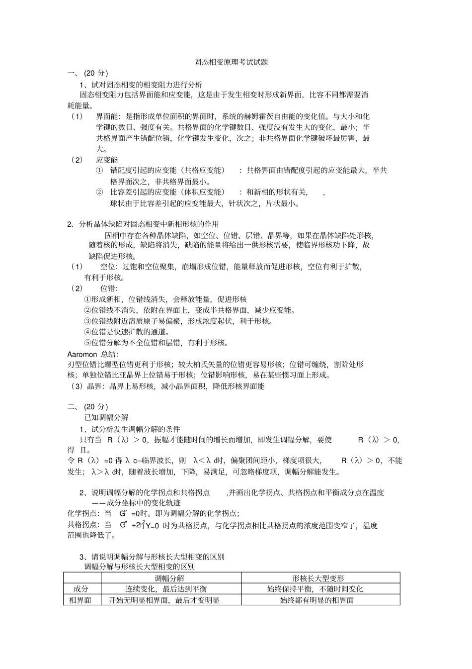 固态相变原理考试试题答案_第1页