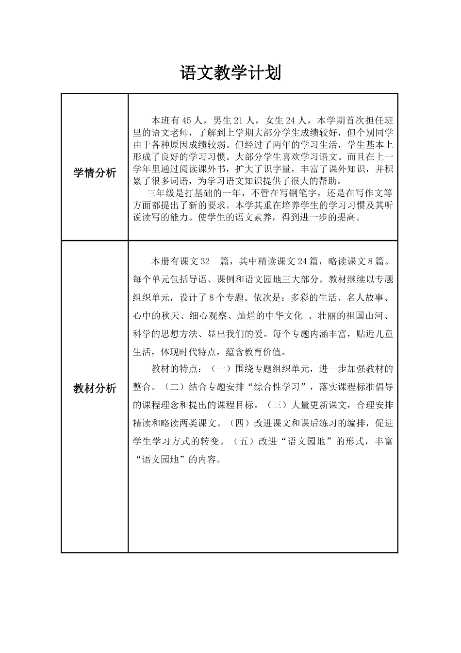 2014-2015学年人教版三年级语文上册单元备课计划_第3页