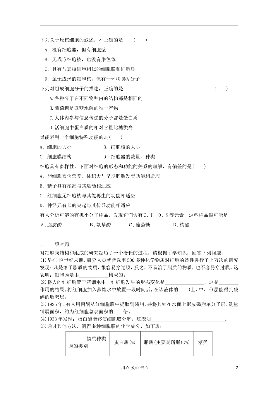 2012届高三生物二轮专题提高训练-细胞的结构8_第2页