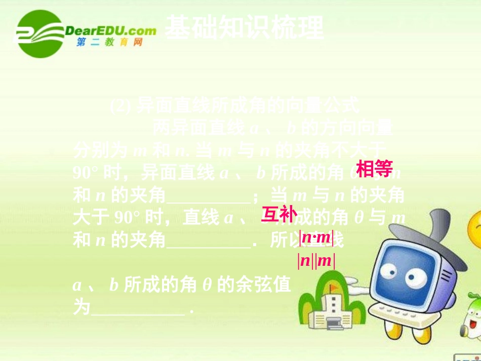 2011届高三数学一轮复习精品课件：空间向量的应用-新人教A版_第3页