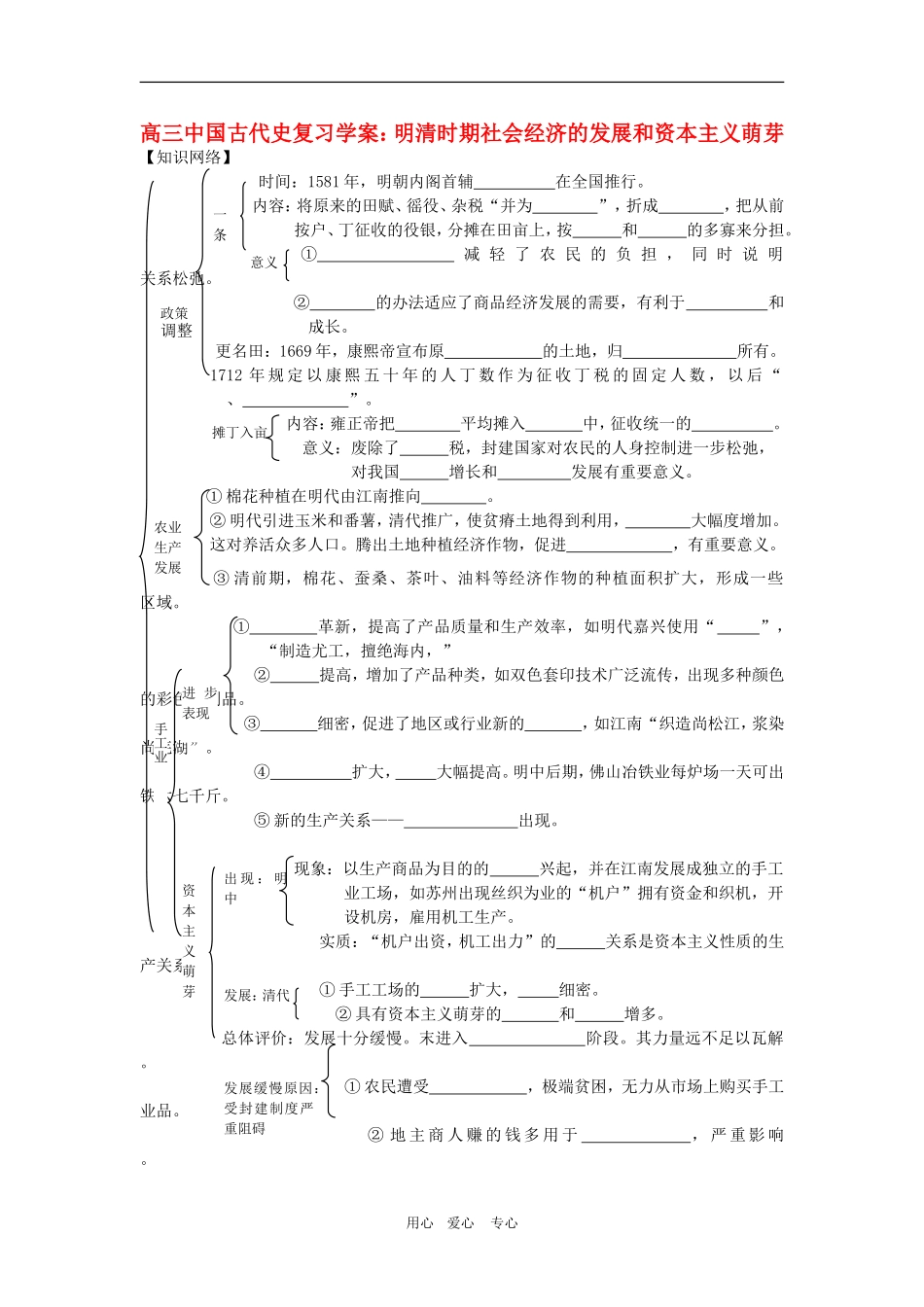 高三历史中国古代史复习学案：6.4--明清时期社会经济的发展和资本主义萌芽旧人教版_第1页