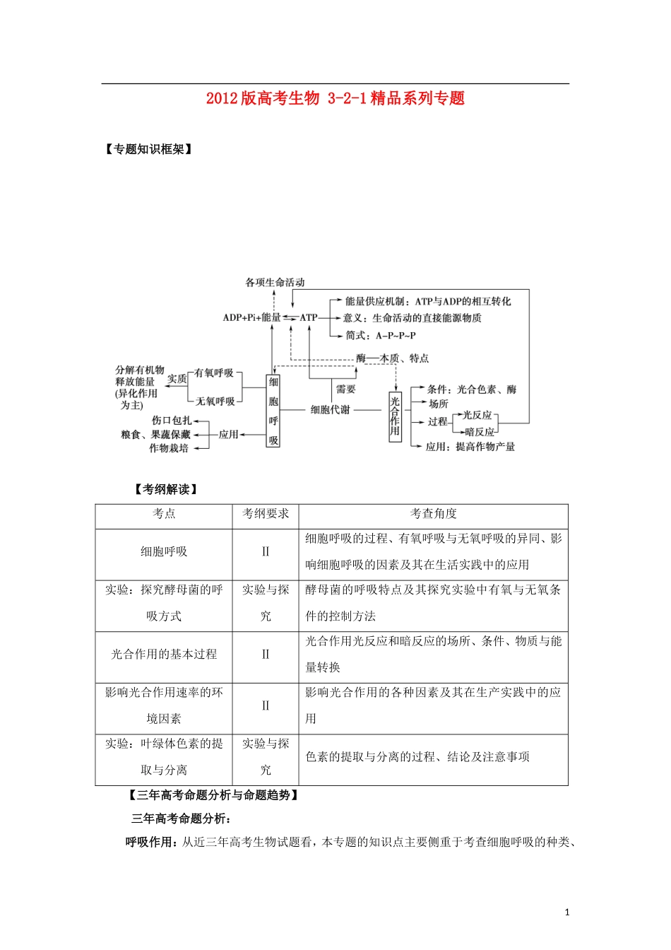 2012版高考生物-3-2-1精品系列专题05-光合作用与呼吸作用(教师版)_第1页