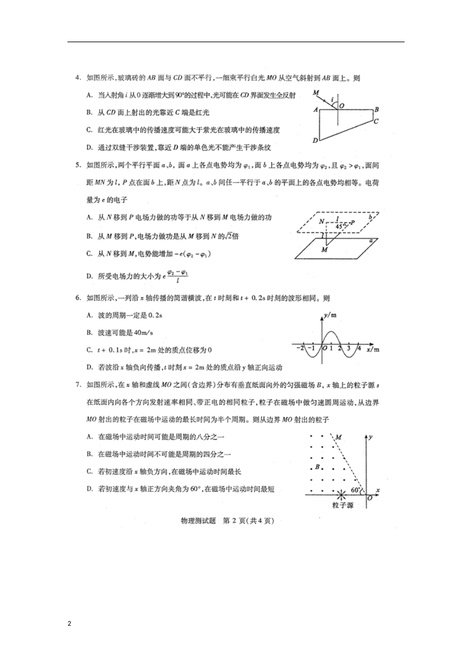四川省2013年高三物理“联测促改”活动测试(扫描版)_第2页