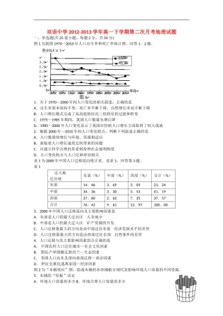 安徽省泗县双语中学2012-2013学年高一地理下学期第二次月考试题新人教版