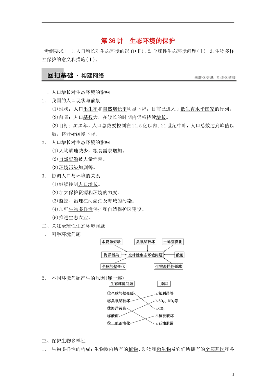 【步步高】2014届高考生物一轮(回扣基础+核心突破+命题探究)9.36生态环境的保护教学案-新人教版_第1页