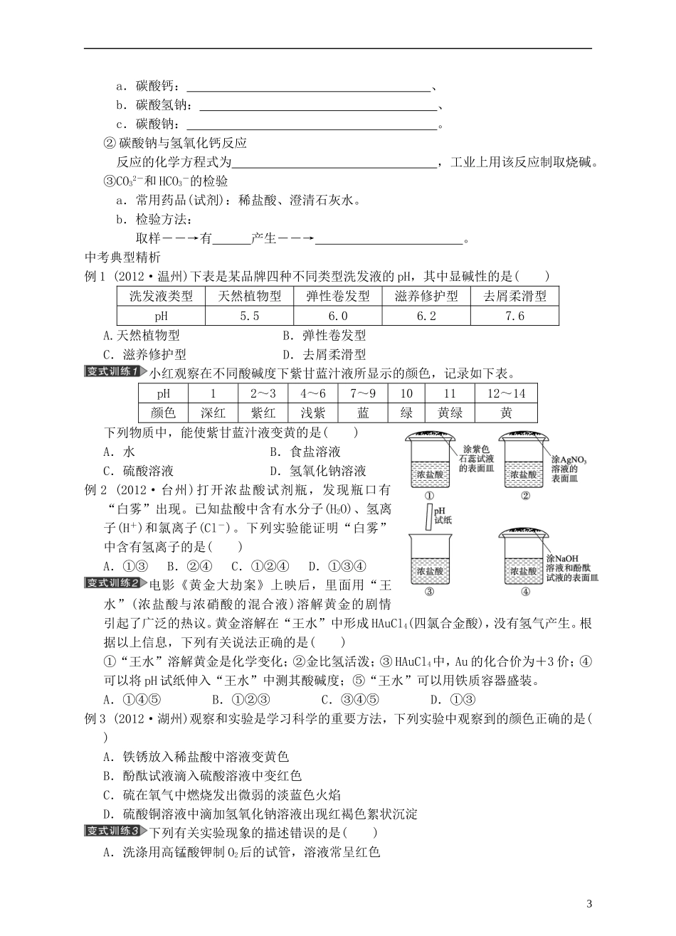 浙江省2013年初中科学毕业生学业考试复习-专题35-常见的化合物(无答案)_第3页