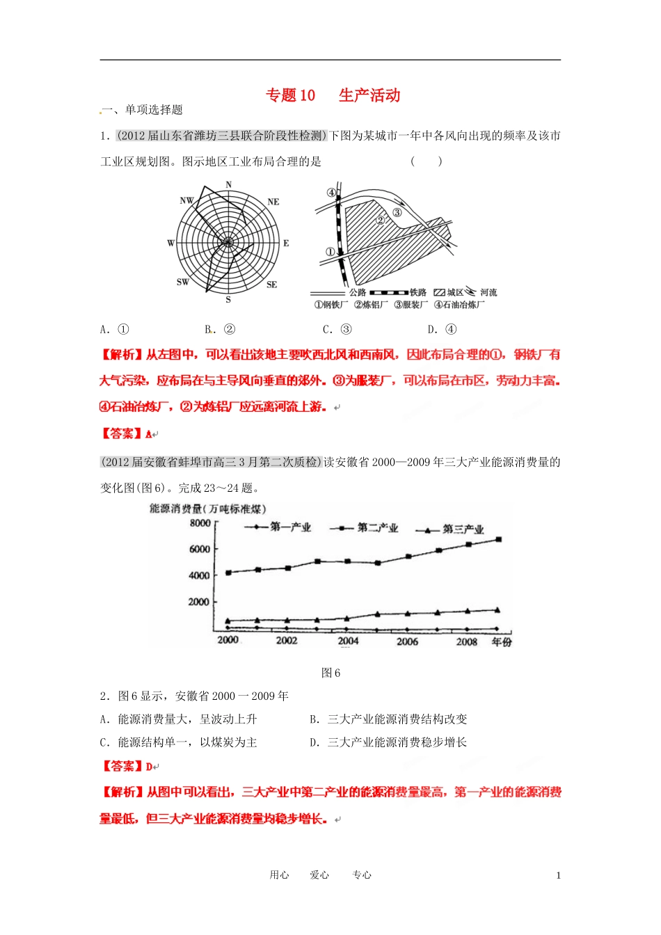 2012届高三地理-名校试题分类汇编-第六期-专题10生产活动_第1页