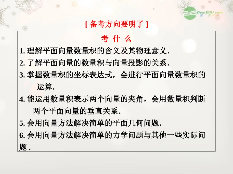 【三维设计】2013高考数学一轮复习-第3节-平面向量的数量积与平面向量应用举例课件_第3页