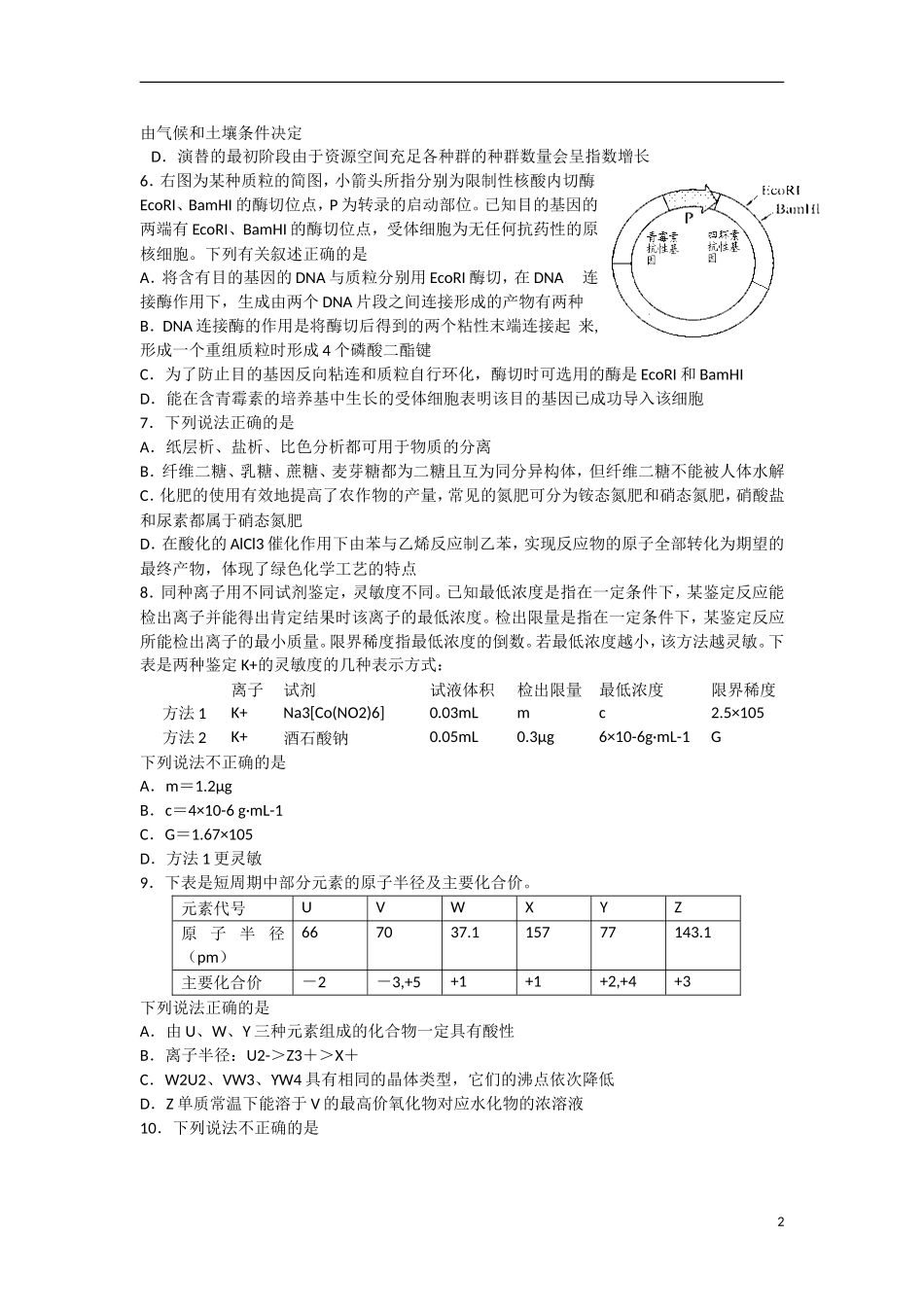 浙江省宁波市鄞州区2013届高三理综5月适应性考试试题-_第2页