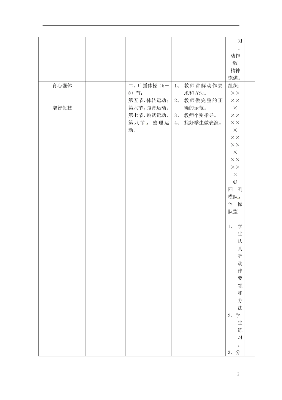 新疆乌鲁木齐市初中体育-第二周《基本体操：广播体操(5-8)节》教案-新人教版_第2页