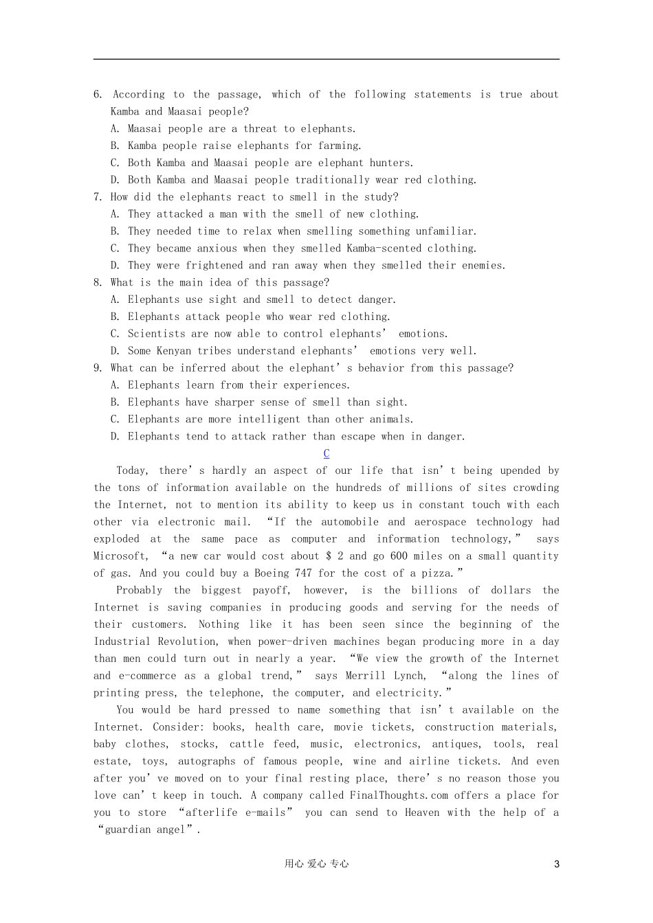 安徽省蚌埠市2012届高考英语专题总复习-精选阅读理解强化集(22)_第3页