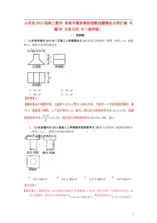 山东省2013届高三数学-各地市最新模拟试题精品分类汇编-专题09-立体几何-文(教师版)