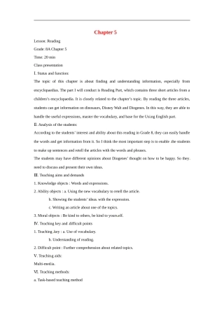 八年级英语：Chapter-5-Reading教案沈阳牛津版