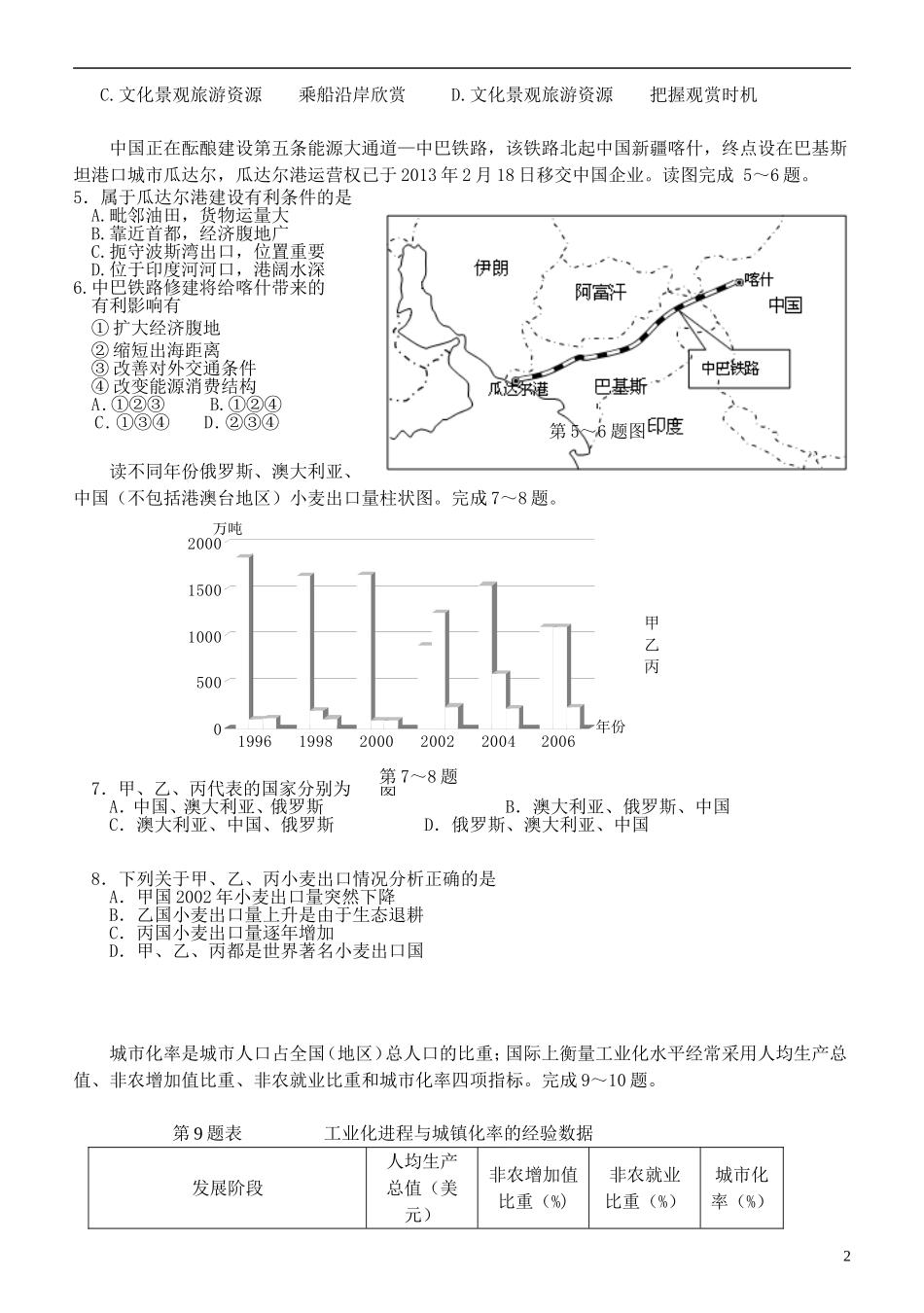 浙江省宁波市五校2013届高三文综5月适应性考试试题_第2页