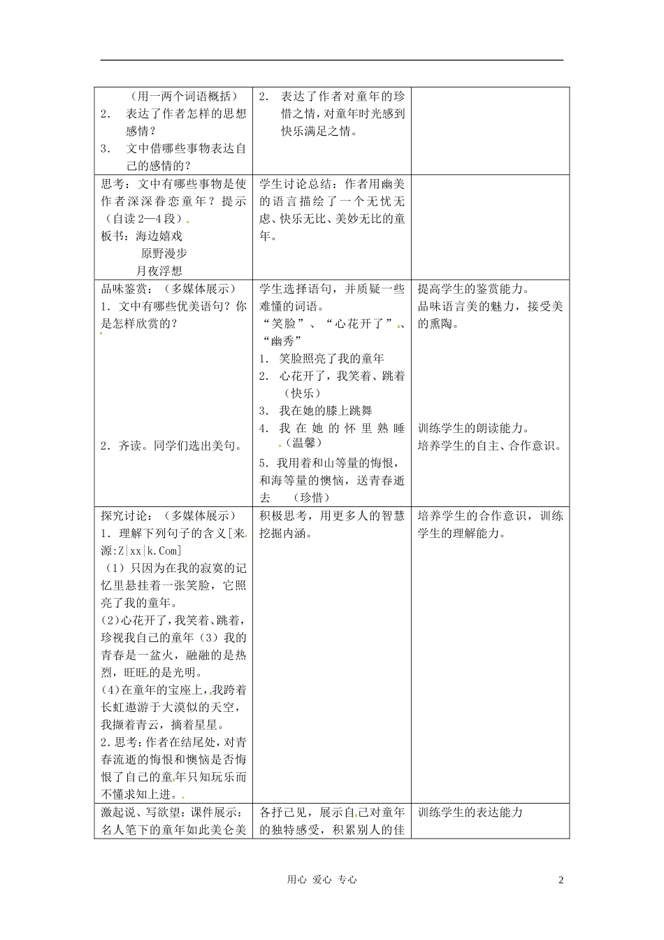 七年级语文上册-第9课《童年》教案--冀教版_第2页