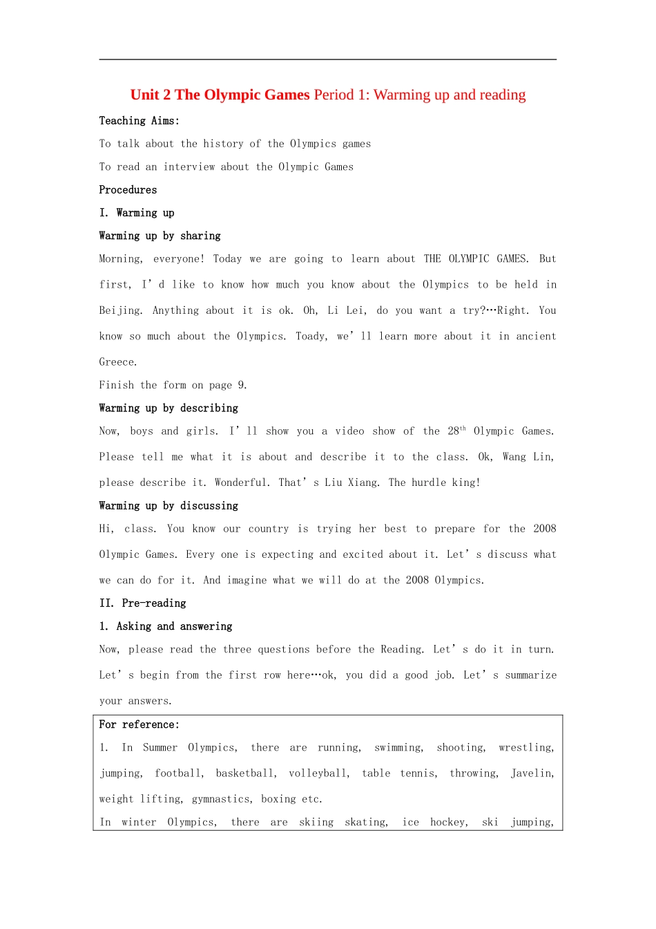 高中英语-Unit-2-The-Olympic-Games教案(4)新人教版必修2_第1页