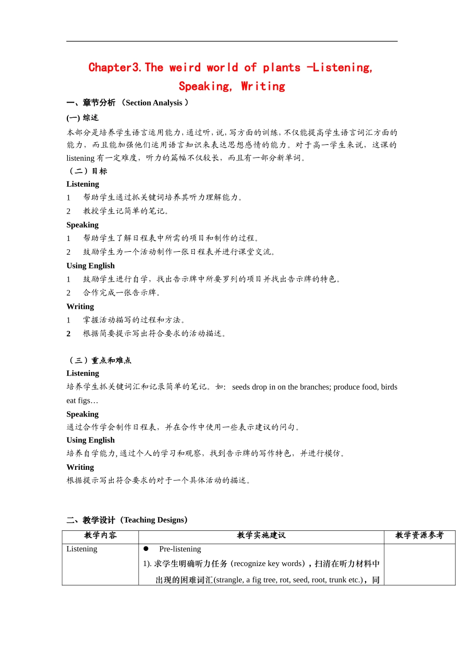 高一英语：Unit3-the-weird-world-of-plants-listening-speaking&writing教案(牛津上海版S1B)_第1页